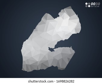 Djibouti map grey polygon red triangle mosaic with dark background. style gradient vector.