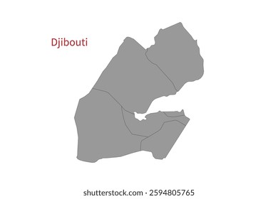 Djibouti map isolated on white background. Map silhouette of Djibouti. For website layouts, background, education, precise, customizable. Earth geography.