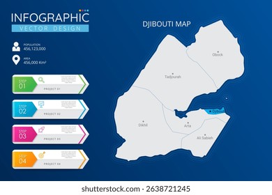 Djibouti map with location pointer marks. High detailed country map with division, cities and capital infographic template. Vector illustration EPS10