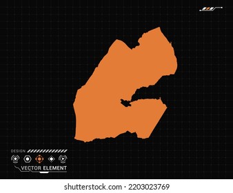 Djibouti map of orange digital frame HUD, GUI, UI interface technology radar vector.