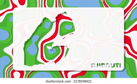 Djibouti Map with Paper Cut Waves Background Shape perfect for Greeting Card, Desktop Wallpaper, and Banner