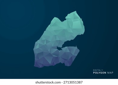 Yibuti Mapa - Ilustración vectorial de estilo polígono con degradado azul azulado, diseño geométrico de bajo poliéster, inspirado en la Tecnología digital, silueta limpia sobre fondo oscuro.