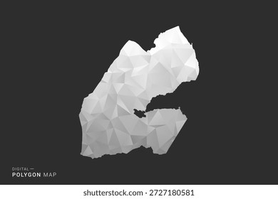Yibuti Mapa - Ilustración vectorial de estilo polígono en diseño geométrico bajo poli negro, gris y blanco, silueta mínima, aislado para infografía.