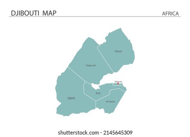 Djibouti map vector illustration on white background. Map have all province and mark the capital city of Djibouti. 