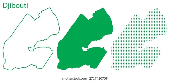 Mapa de Djibouti Vetor Set, East Africa Contorno Silhueta Pontilhada Formas Verdes, Djibouti País Infográfico Modelo, Editável EPS Djibouti Geografia