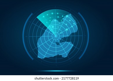 Djibouti Map - World Map International vector template with futuristic circle radar style HUD, GUI, UI interface isolated on blue background for design, infographic - Vector illustration eps 10