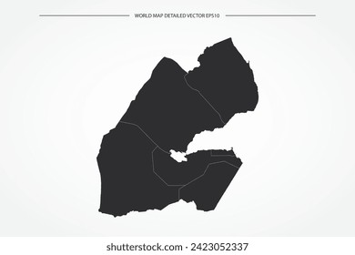 Djibouti Map - World Map International vector template with High detailed with black and white outline color isolated on white background - Vector illustration eps 10