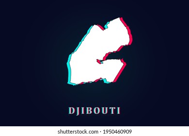 Mapa de Yibuti - Plantilla de vector de mapa mundial con diseño único Resumen de brillo digital y 3d incluyendo color azul, rojo y blanco aislado en fondo oscuro - Ilustración vectorial eps 10
