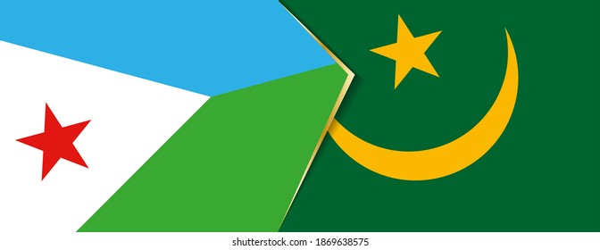 Djibouti and Mauritania flags, two vector flags symbol of relationship or confrontation.