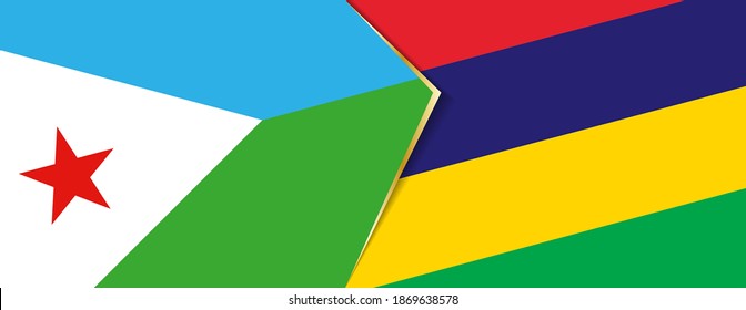 Djibouti and Mauritius flags, two vector flags symbol of relationship or confrontation.