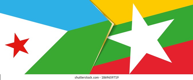Banderas de Djibouti y Myanmar, dos banderas vectoriales símbolo de relación o enfrentamiento.