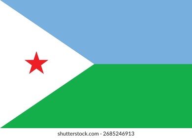 Bandeira nacional do Djibuti. Uma ilustração retangular do vetor de ícone da bandeira do Djibuti. Tamanho Padrão.