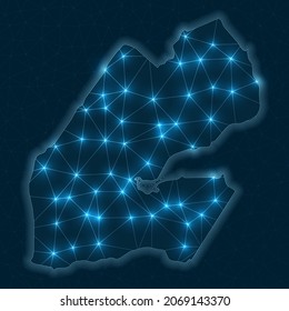 Djibouti network map. Abstract geometric map of the country. Digital connections and telecommunication design. Glowing internet network. Astonishing vector illustration.