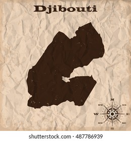 Djibouti old map with grunge and crumpled paper. Vector illustration