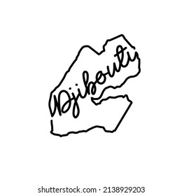 Djibouti outline map with the handwritten country name. Continuous line drawing of patriotic home sign. A love for a small homeland. T-shirt print idea. Vector illustration.