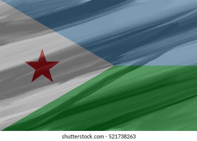 Djibouti painted / drawn vector flag. Dramatic, unusual look. Vector file contains flag and texture layers
