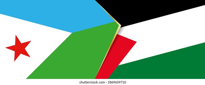 Dschibuti und Palästina-Flaggen, zwei Vektorflaggen Symbol für Beziehung oder Konfrontation.