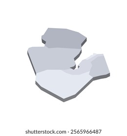 Djibouti political map of administrative divisions - regions. 3D isometric blank vector map in shades of grey.