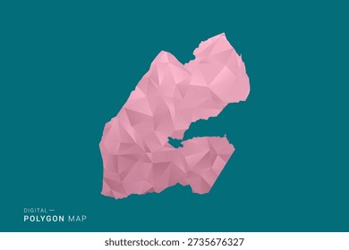 Dschibuti Polygon-Karte Vektorgrafik in Low-Poly-geometrischen Stil, weiche Pastellfarben mit rosa und grünen Töne, saubere Silhouette auf solidem Hintergrund, ideal für Infografiken.