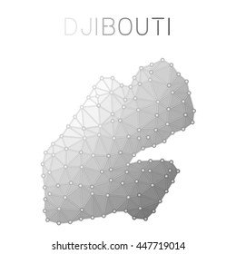 Djibouti polygonal vector map. Molecular structure country map design. Network connections polygonal Djibouti map in geometric style for your infographics.