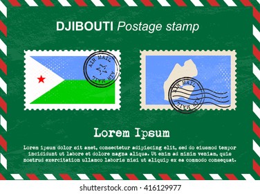 Djibouti postage stamp, postage stamp, vintage stamp, air mail envelope.