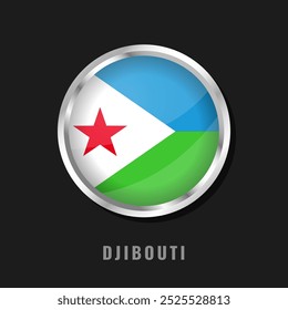 Drapeau national encadré rond de Djibouti. Drapeau circulaire brillant de Djibouti.