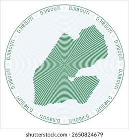 Djibouti round logo design. Country shape build of rings. Djibouti text around the country. Vector Illustration.