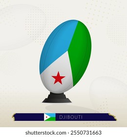 Djibouti Rugby Ball on Rugby Kicking Tees with Modern Design. Illustration perfect for sports, national pride, and rugby-related projects.