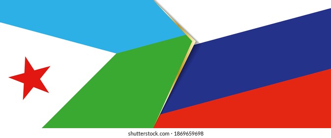 Djibouti and Russia flags, two vector flags symbol of relationship or confrontation.