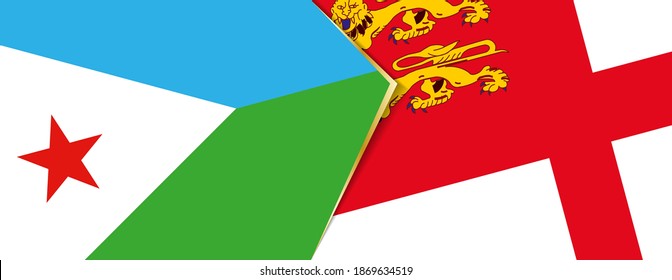 Djibouti and Sark flags, two vector flags symbol of relationship or confrontation.