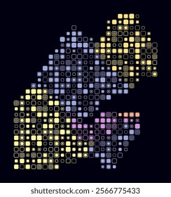 Djibouti, shape of the country build of colored cells. Digital style map of the Djibouti on dark background. Large size rounded square blocks. Awesome vector illustration.
