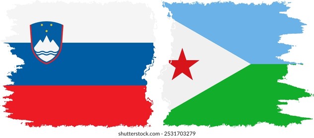 Djibouti and Slovenia grunge flags connection, vector