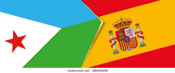 Djibouti and Spain flags, two vector flags symbol of relationship or confrontation.