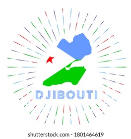 Djibouti sunburst badge. The country sign with map and Djibouti flag. Colorful rays around the logo. Vector illustration.