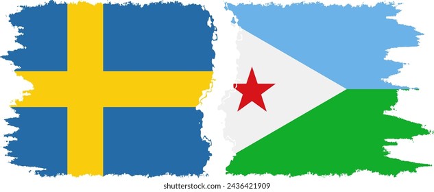 Djibouti and Sweden grunge flags connection, vector
