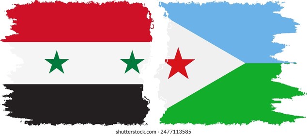 Djibouti and Syria grunge flags connection, vector