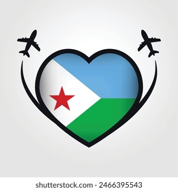 Djibouti Travel Heart Flag With Airplane Icons