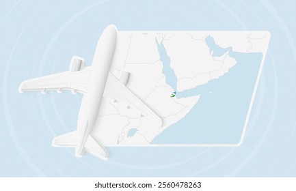 Djibouti Travel Illustration with Plane and National Flag. Ideal for travel agencies, promotional materials, or geographic content related to Djibouti.