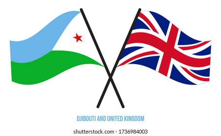 Djibouti and United Kingdom Flags Crossed And Waving Flat Style. Official Proportion. Correct Colors.