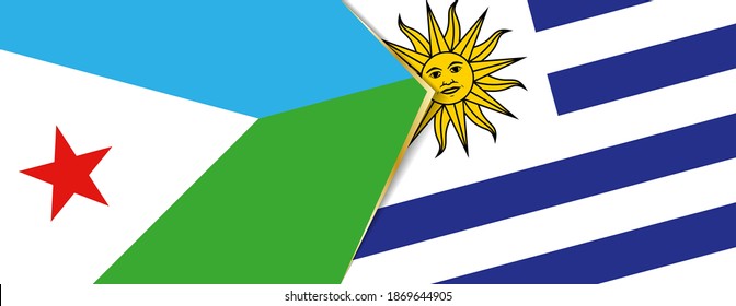 Djibouti and Uruguay flags, two vector flags symbol of relationship or confrontation.