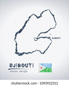 Djibouti vector chalk drawing map isolated on a white background