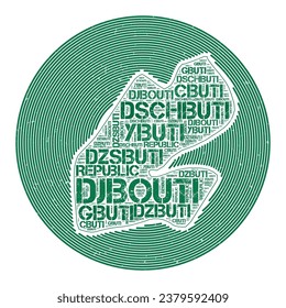 Djibouti Vector Image. Country round logo design. Djibouti poster in circular arcs and word cloud style. Radiant vector illustration.