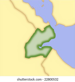 Djibouti, vector map, with borders of surrounding countries. 5 named layers, fully editable.