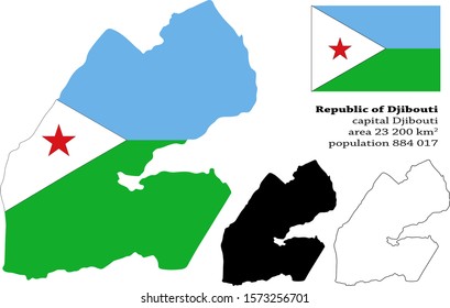 Djibouti vector map, flag, borders, mask , capital, area and population infographic