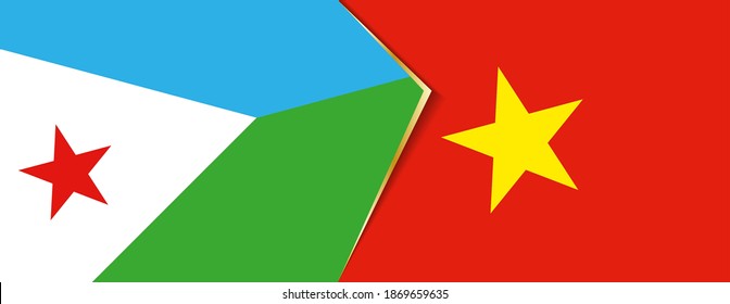 Banderas de Djibouti y Vietnam, dos banderas vectoriales símbolo de relación o enfrentamiento.