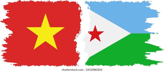 Djibouti and Vietnam grunge flags connection, vector