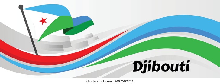 Djibouti Wavy Flag Independence Day Banner Background