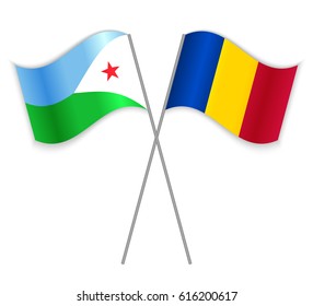 Djiboutian and Chadian crossed flags. Djibouti combined with Chad isolated on white. Language learning, international business or travel concept.