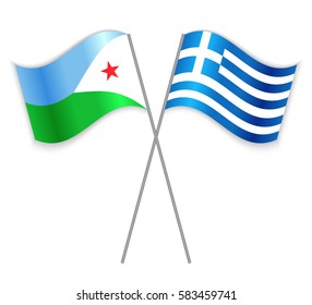 Djiboutian and Greek crossed flags. Djibouti combined with Greece isolated on white. Language learning, international business or travel concept.