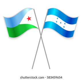 Djiboutian and Honduran crossed flags. Djibouti combined with Honduras isolated on white. Language learning, international business or travel concept.